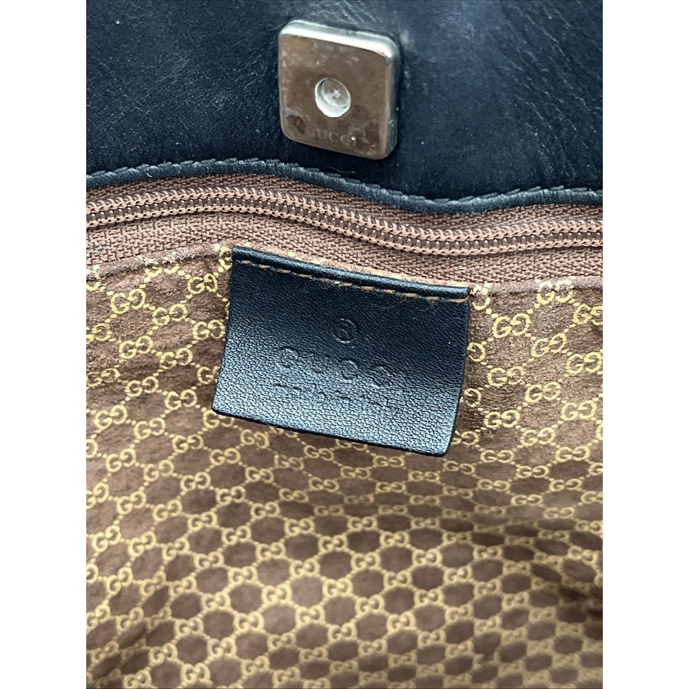 Authentic Gucci Pebbled Leather Tote Shoulder Bag Black GG Lining - Picture 6 of 16